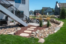 patio and fire pit with pathway and seating